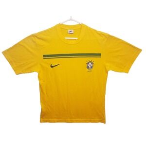 90s Nike Brazil Football USA Made Embroidered T-Shirt Size M Licensed Tee Vtg